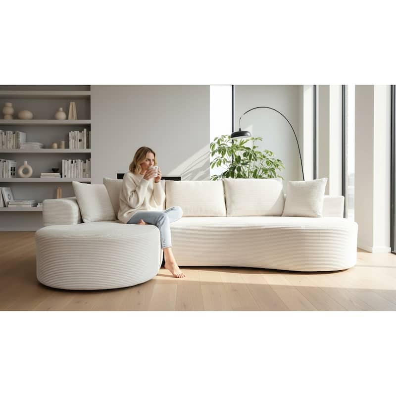 111.55" L-Shaped Corduroy Sectional Sofa, No Assembly Required