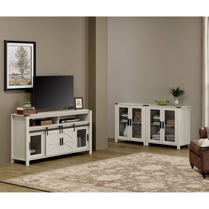 TV Stand with 5 Drawers and 2 Door Storage with Adjustable Shelf - 1 Pack - Antique White