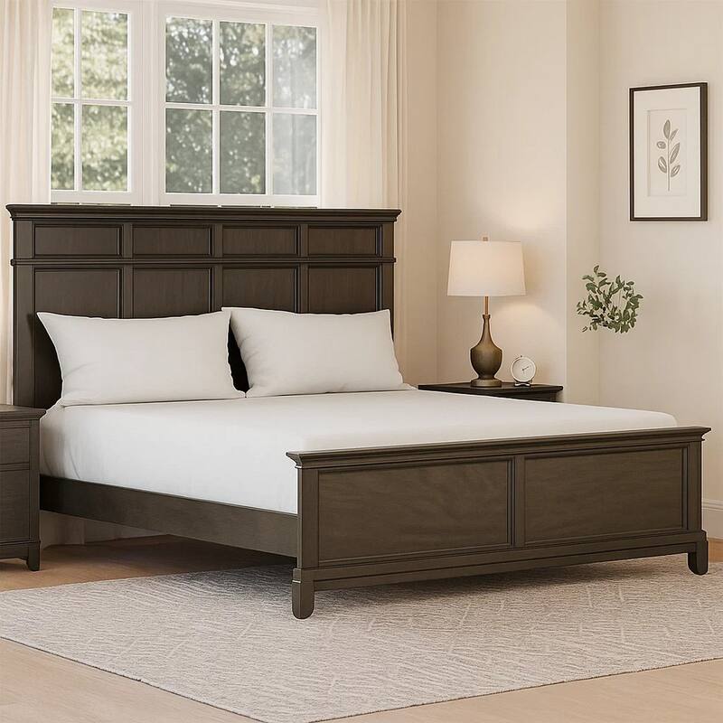 Revy Queen Size Bed, Traditional Crown Moldings, Gray Solid Wood
