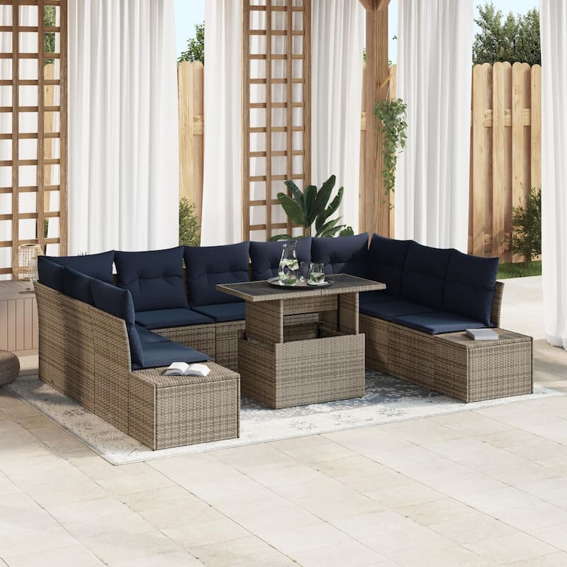 vidaXL 10 Piece Garden Sofa Set with Cushions - 113.8×82.3×27.2 - Grey