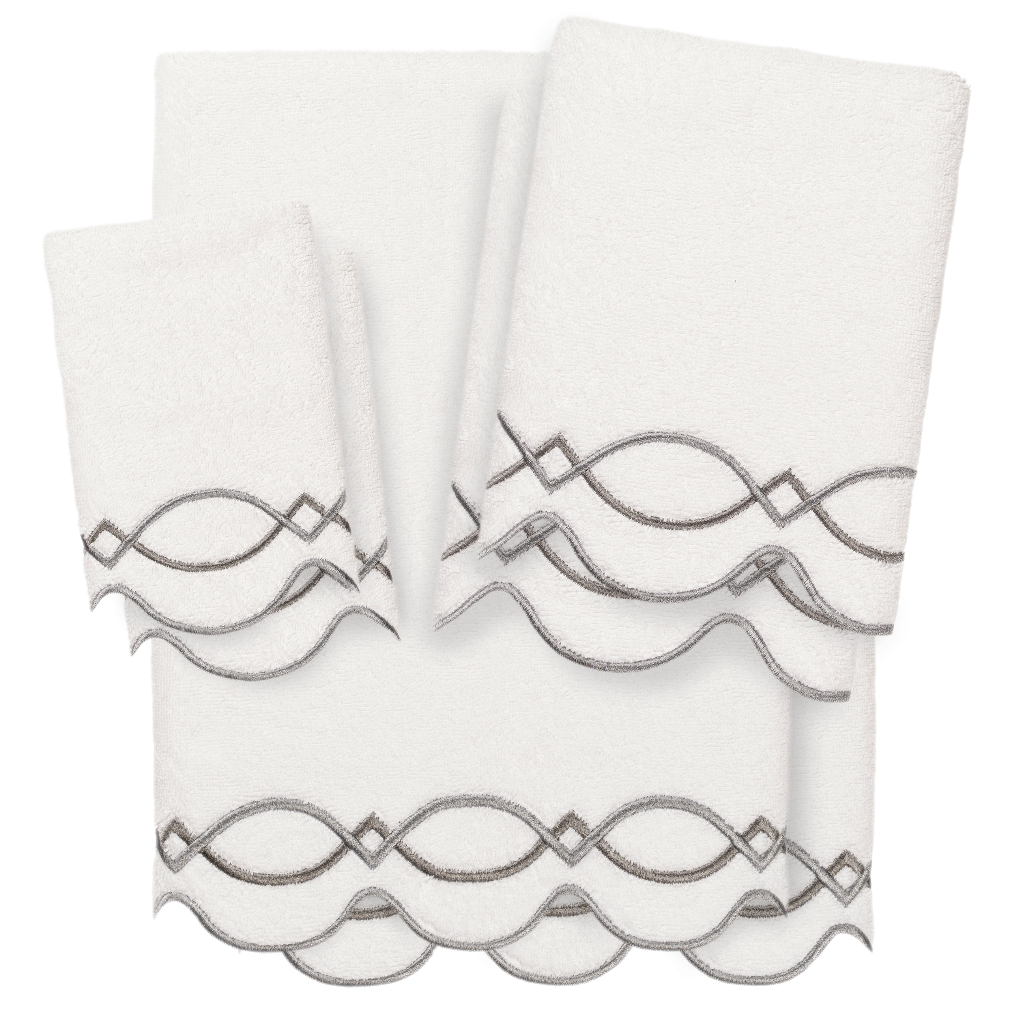 Authentic Hotel and Spa 100% Turkish Cotton DIAMOND CHAIN Scallop Embellished Towel Collection