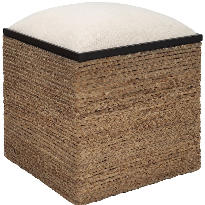 Uttermost Island Square Straw Accent Stool - 17"W x 22"H x 17"D