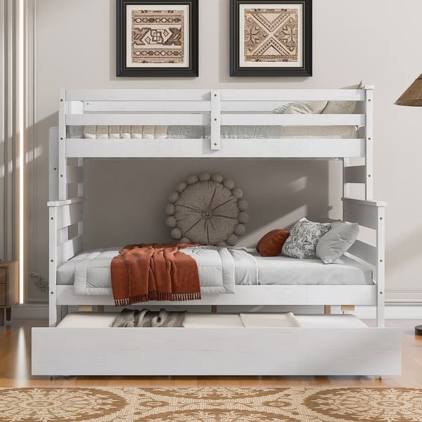 slide 2 of 10, Twin over Full White Bunk Frame with Twin Trundle No Box Spring Needed White - Full