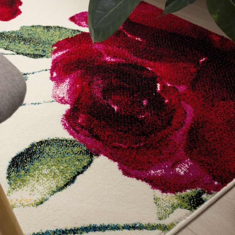 Artistic Area Rug Rose Motif in Watercolor Look