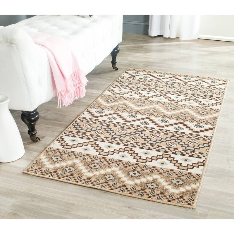 SAFAVIEH Veranda Rudy Indoor/ Outdoor Waterproof Patio Backyard Rug - 2'7" x 5' - Creme/Brown
