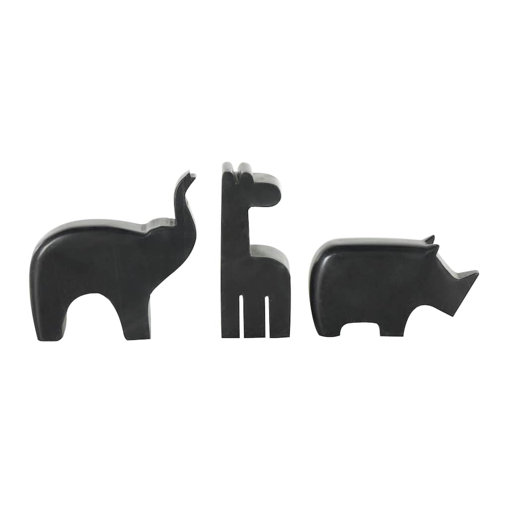 Marble Safari Animals Small Abstract Rounded Sculpture - Set of 3 - Black or Cream or Multicolored - Roche River Decor