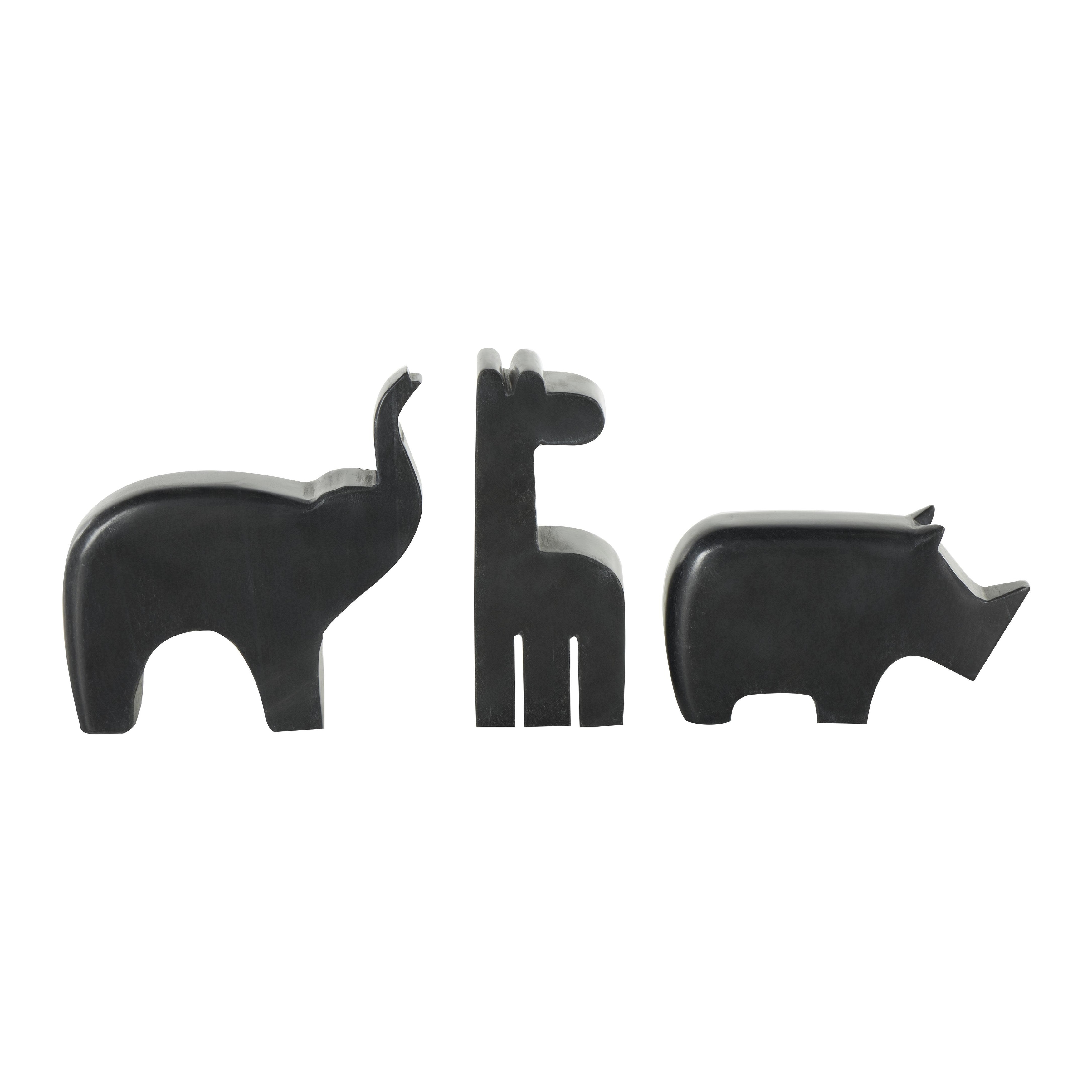 Marble Safari Animals Small Abstract Rounded Sculpture - Set of 3 - Black or Cream or Multicolored - Roche River Decor