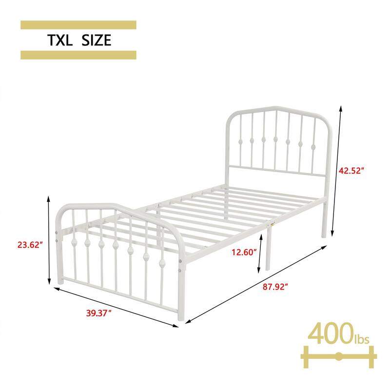 Alazyhome Platform Metal Bed Frame with Headboard, Iron Slat Support