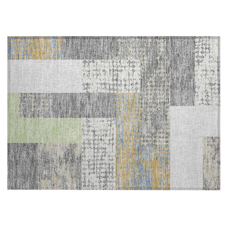 Machine Washable Indoor/ Outdoor Modern Blocks Chantille Rug