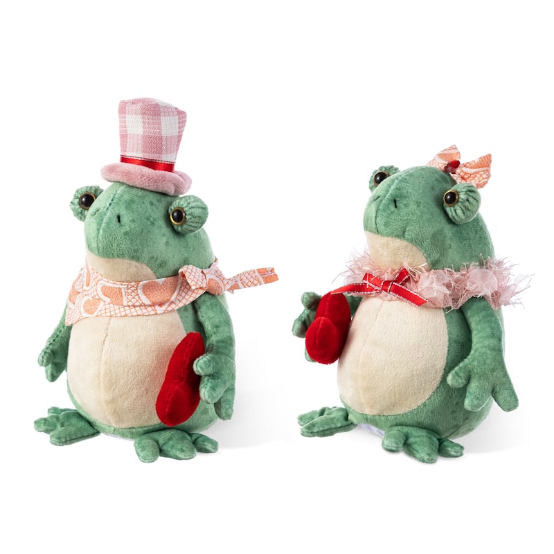 Glitzhome Set of 2 Valentine's Frog Couple Figurine Table Decor
