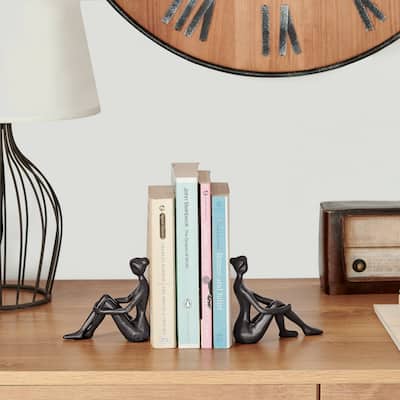 Brown Cast Iron Abstract Sitting Female Sculpture Pair Bookend Set of 2
