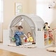 preview thumbnail 2 of 4, Kids Playhouse 3-in-1 w/8 Cubbies Mattress Space & Curtain Shades - White