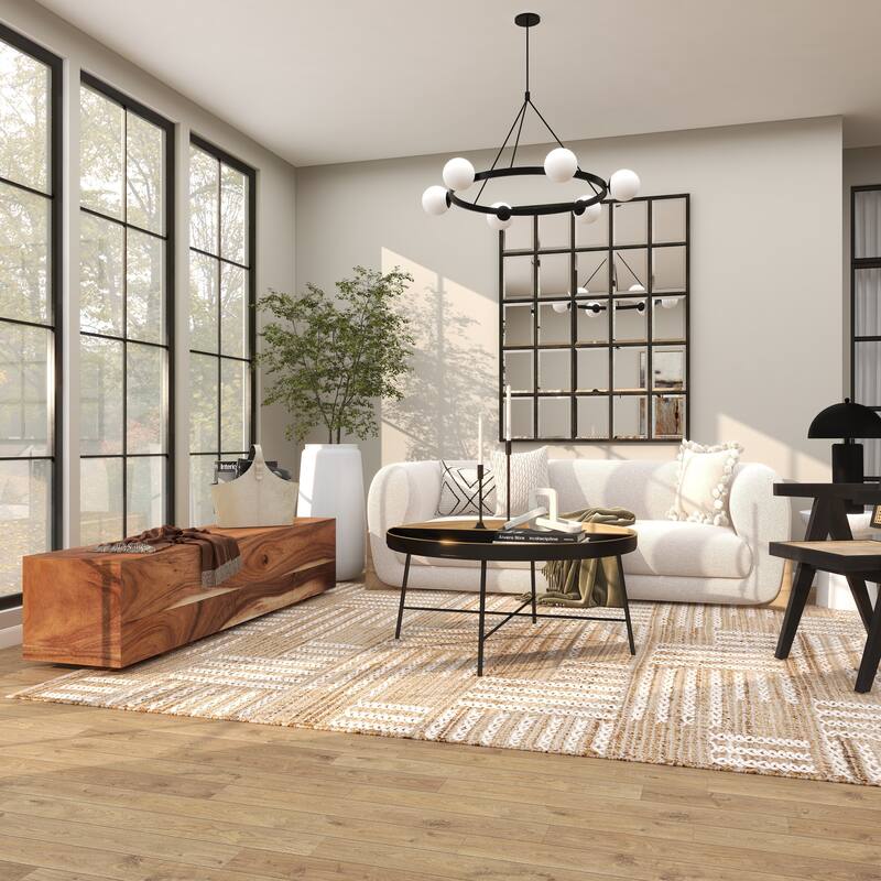 Brown Wood Block Bench with Elevated Base