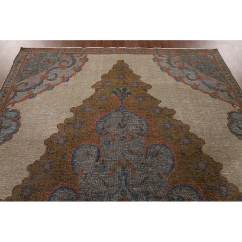 Distressed Tabriz Persian Antique Rug Hand-Knotted Wool Carpet - 7'1" x 10'11"