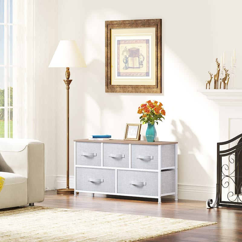 5-drawers Storage Horizontal Bedroom Dresser, Child Dresser with Wood Tabletop