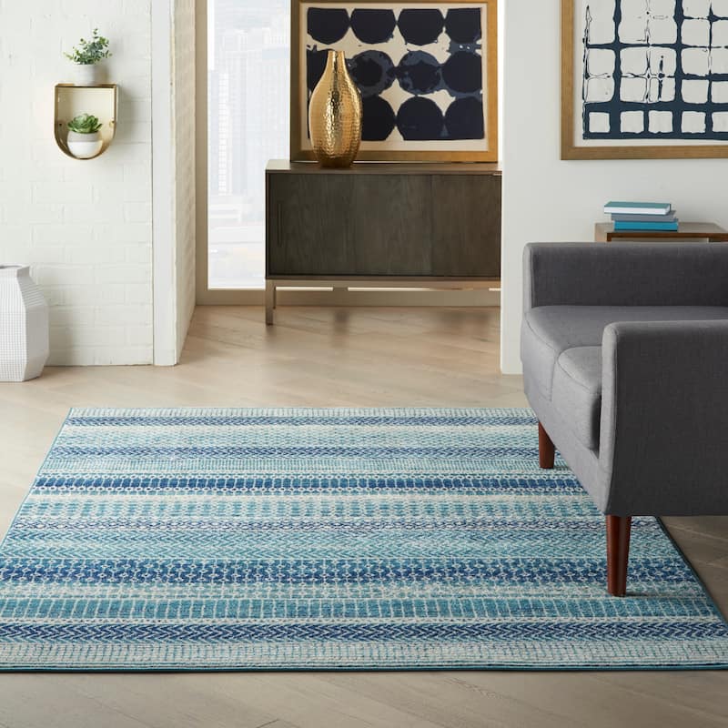Nourison Passion Indigo Blue Coastal Geometric Area Rug - 3'9" x 5'9" - Navy