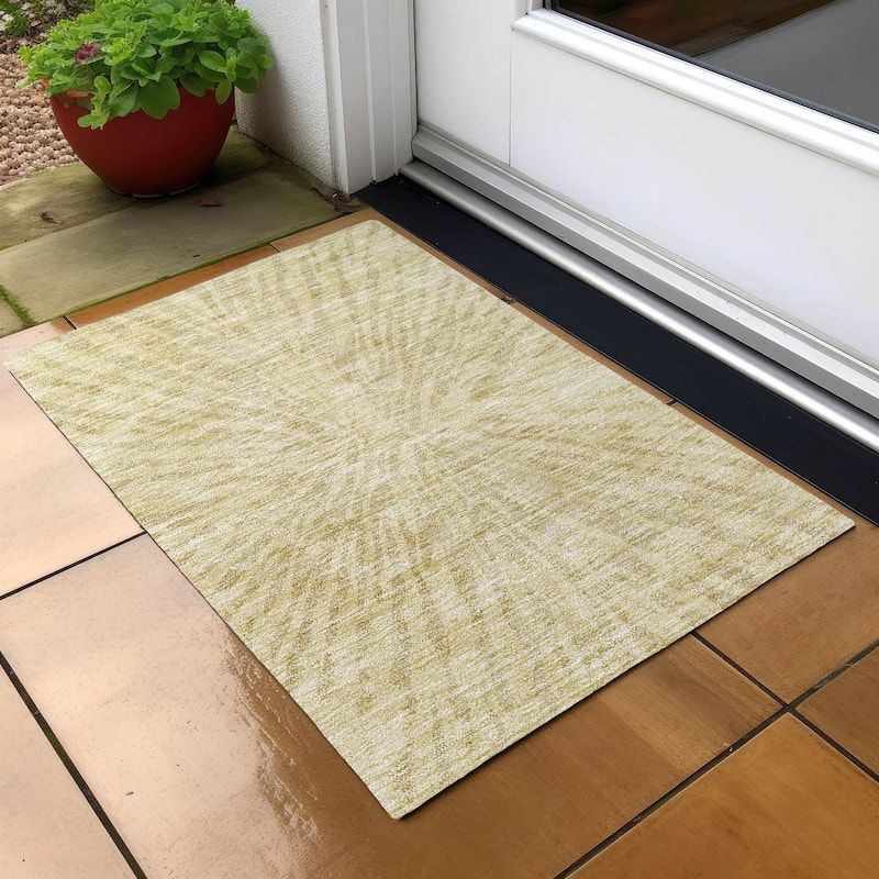 Machine Washable Indoor/ Outdoor Chantille Contemporary Burst Rug - Wheat - 1'8" x 2'6"