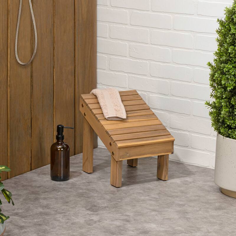 Saru 11.8" Traditional Classic Solid Acacia Wood Shower Shaving Foot Stool, By JONATHAN Y
