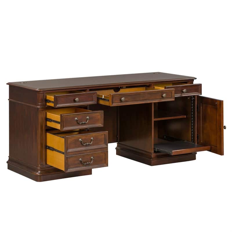 Brayton Manor Cognac Brown Wood Credenza Desk with Lockable File Drawers
