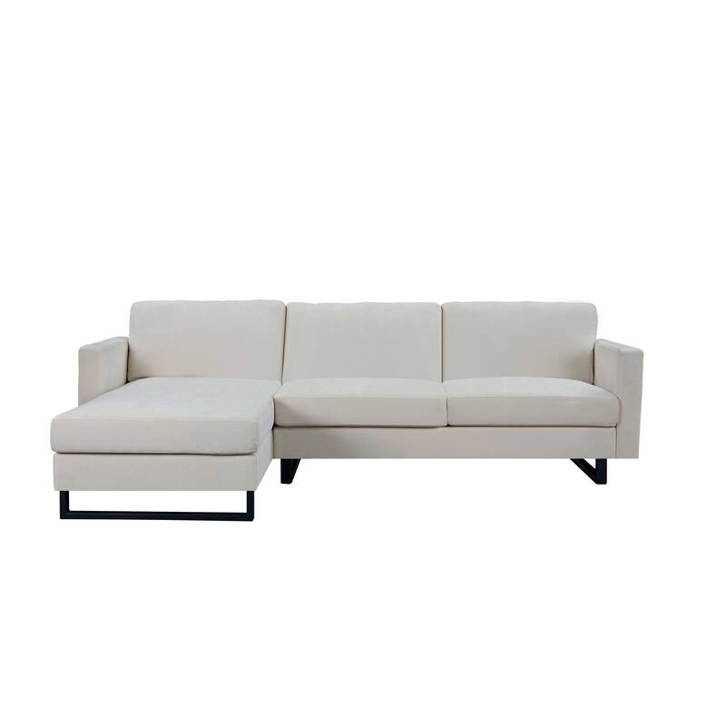 White 100'' L-Shaped 3-Seat Sectional Sofa Featuring USB Ports, Chaise, and Reversible Armrests for Living Space or Office