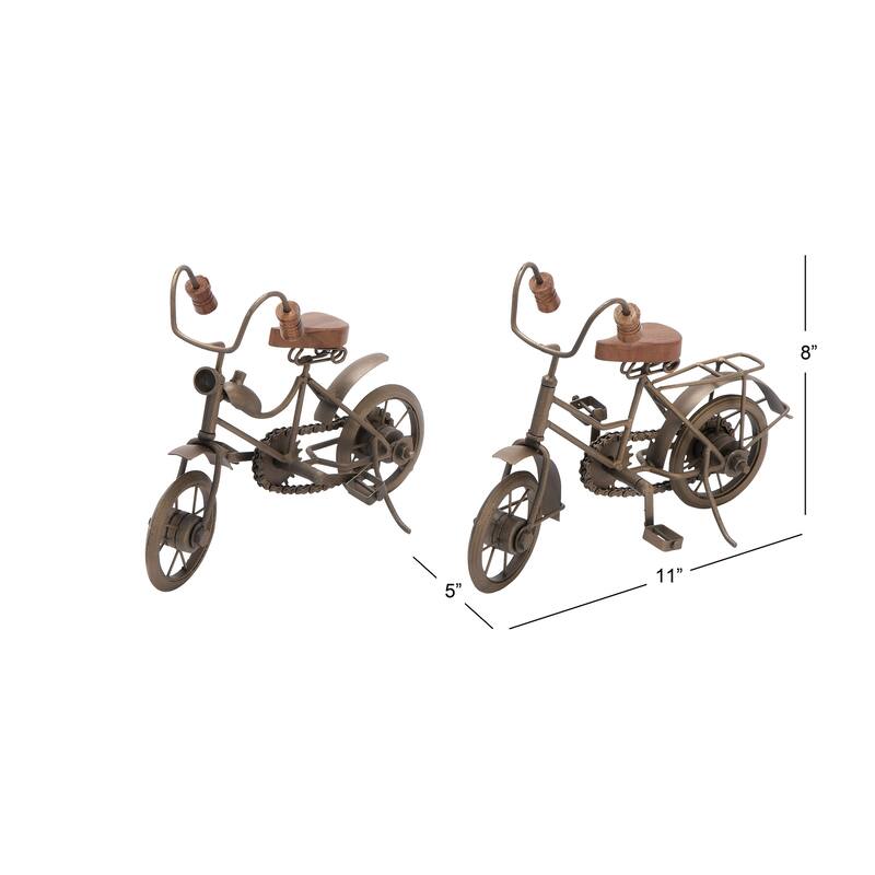 Metal Bike Decorative Sculpture with Wood Accents - Set of 2 Gold - Roche River Decor