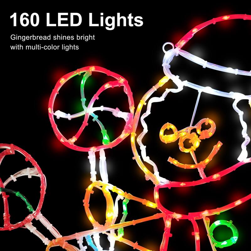 Puleo International 2' Gingerbread Window Decoration with 159 Multi-Color LED Tube Lights with Motion - Brown