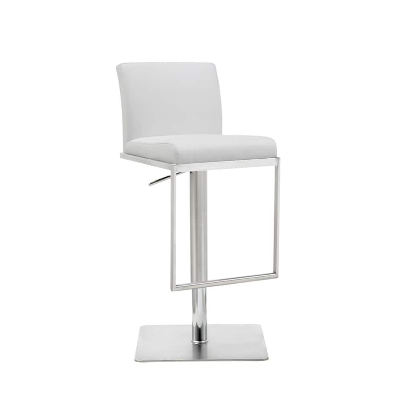 HomeRoots31" White And Silver Stainless Steel Bar Chair With Footrest