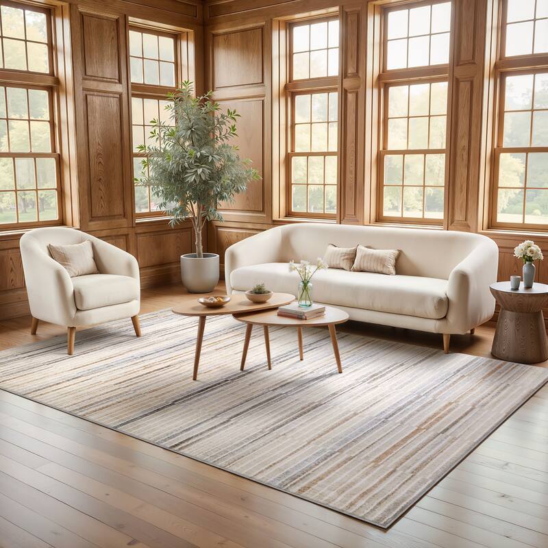 Style Haven Owen Contemporary Layered Stripes Area Rug - Grey/Rust - 7'10" x 10'10"