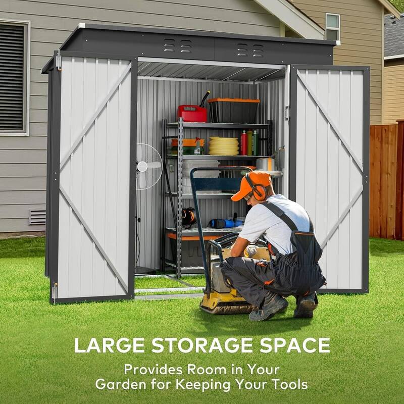 6ft x 4ft Outdoor Metal Storage Shed, Garden Tool House with Lockable Door