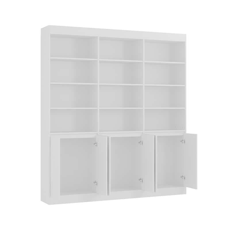 Pantry Large White Storage Cabinet 5-Door Bottom Cabinets & Open Display Shelving for Kitchen or Living Room