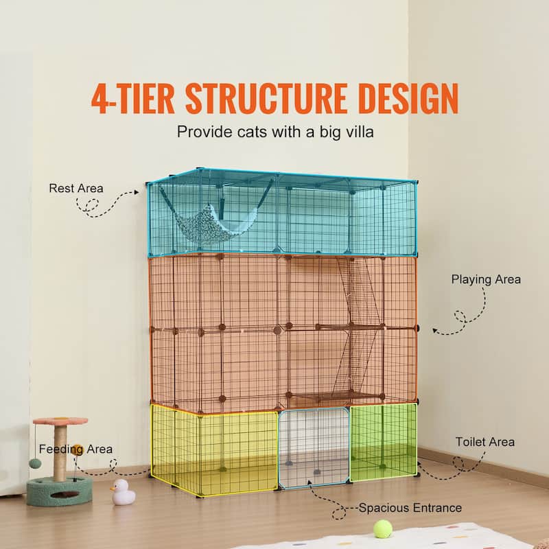 Black 2-Tier Cat Cage with 3 Doors Steel Wire Ramp, Spacious & Sturdy