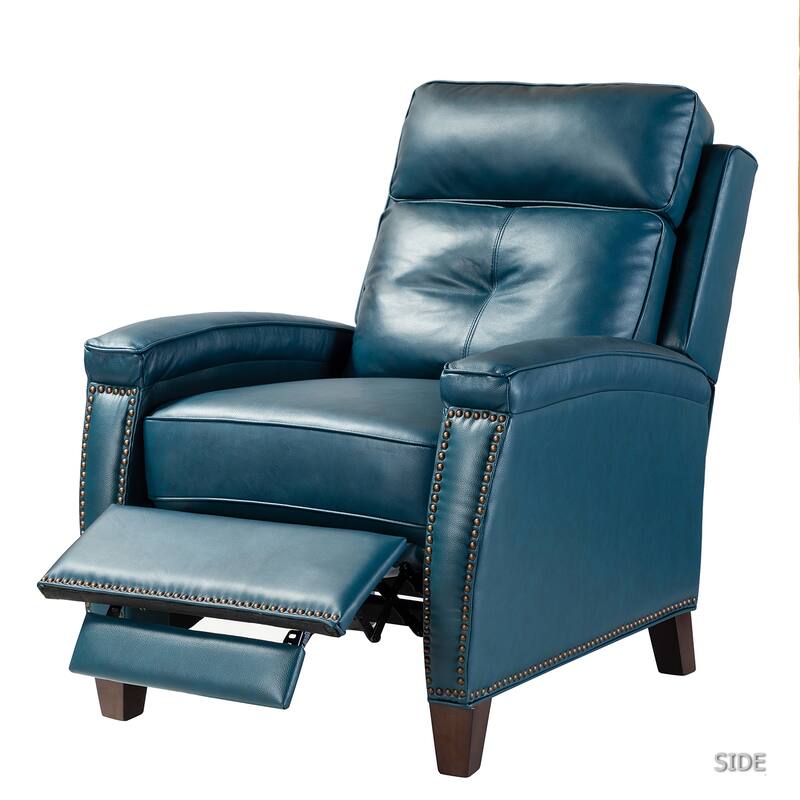 Gaspar Mid-Century Modern Genuine Leather Pushback Recliner with Wood legs Set of 2 by HULALA HOME