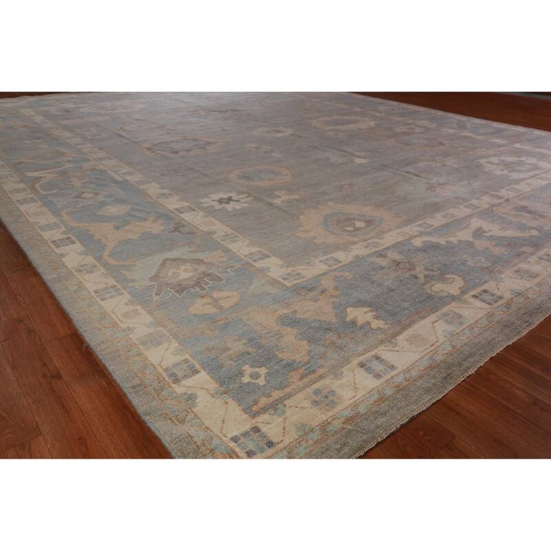 Hand Knotted Oriental 100% Wool Carpet Transitional All-Over Greys & Charcoal Oushak Area Rug - 14' 5'' X 12' 0''