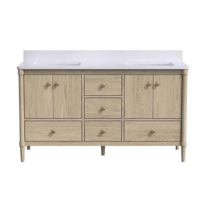 34''H Solid Wood Bathroom Vanity With Carrera White Quartz Top and Sink