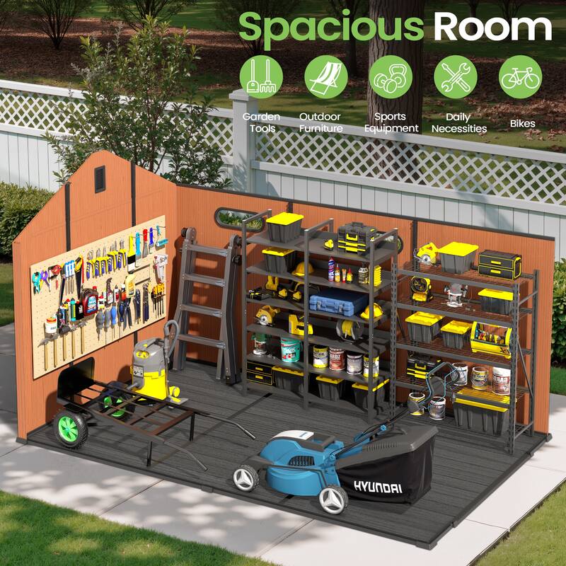 VredHom 8X8/8X10/8X12 FT All-Weather Outdoor Resin Storage Shed with Windows Floor for Patio Furniture and Tools