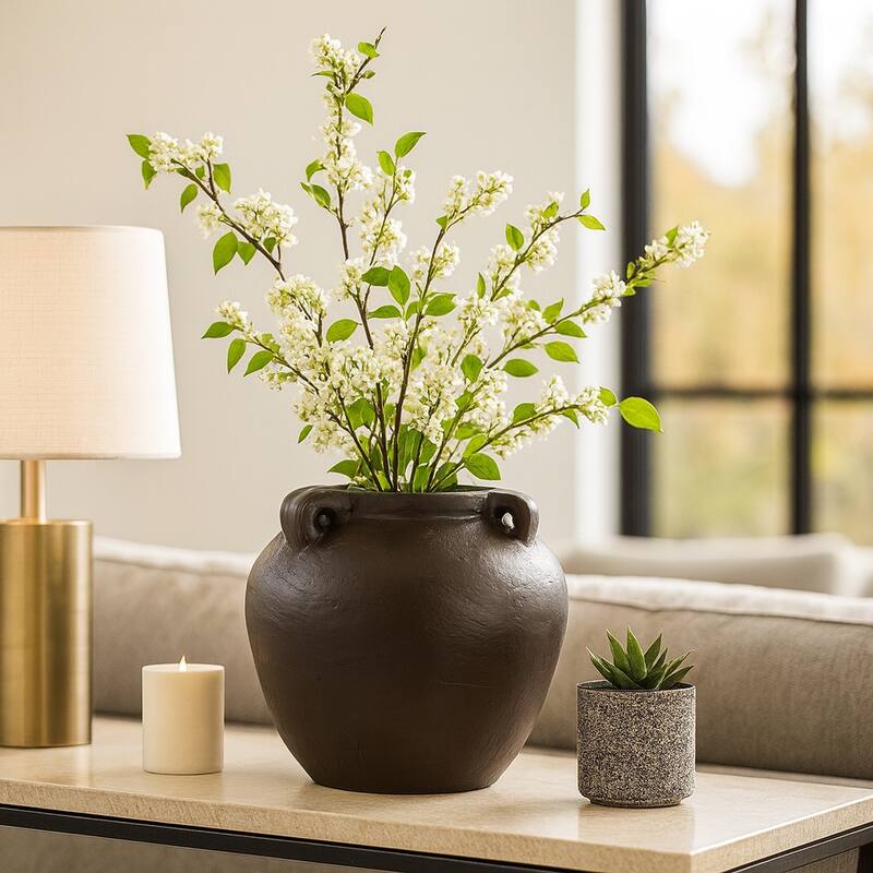 Rustic Heritage Table Vase with Textured Finish and Handles - Brown - 14.0"