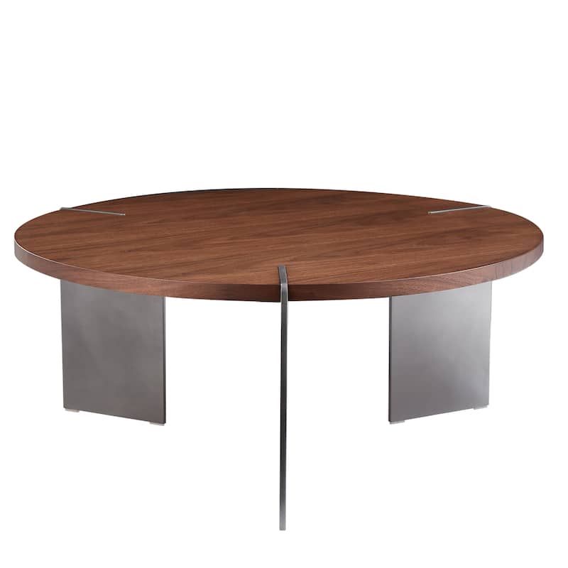 Round Coffee Table Modern Center Table with Oak Decorative Countertops and Frame, for Living Room and Office