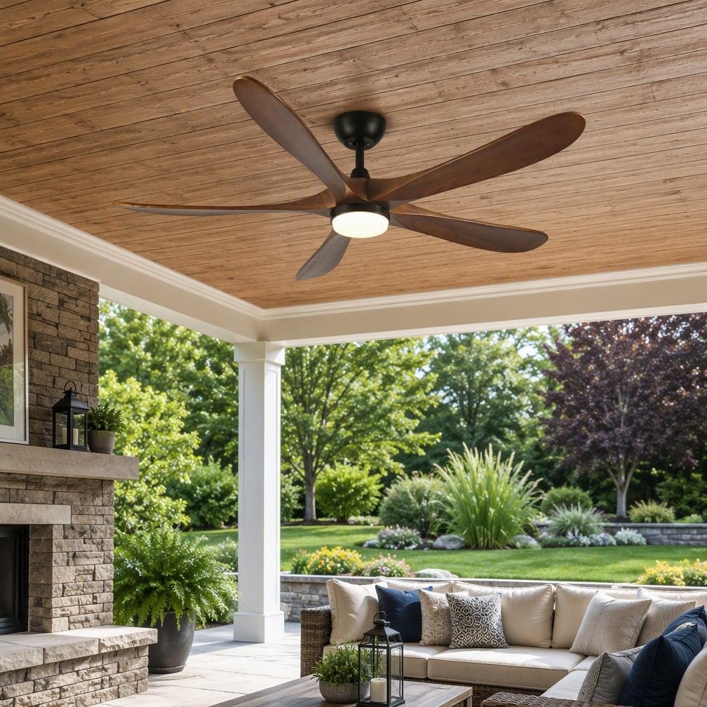 52 or 62 Inch Ceiling Fan with Light and Remote DC Motor Wood Blades for Farmhouse Living Room Patio Indoor and Outdoor