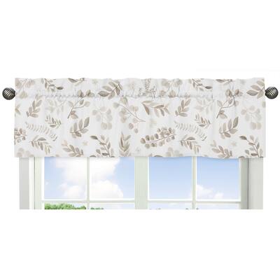 Floral Leaf Window Curtain Valance - Ivory Cream Beige Taupe White Gender Neutral Boho Watercolor Botanical Flower Woodland