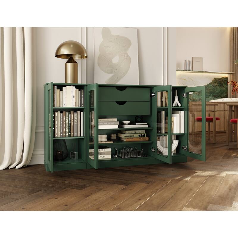 Palace Imports 100% Solid Wood 65" Sideboard with Clear Glass Doors, 2-Drawers and Adjustable Shelves