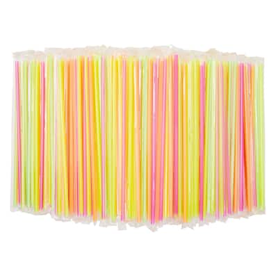 Individually Wrapped Plastic Drinking Straws, Extra Long, Bulk Set in 4 Neon Colors (600 Pack)