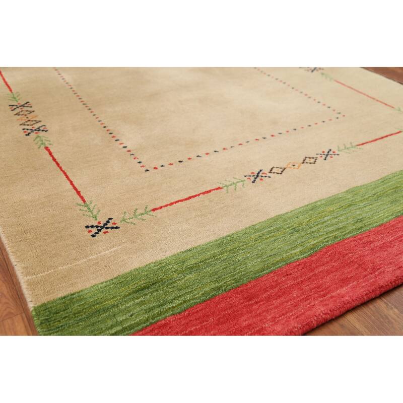 Striped Gabbeh Indian Accent Rug Handmade Wool Carpet - 4'0"x 5'9"