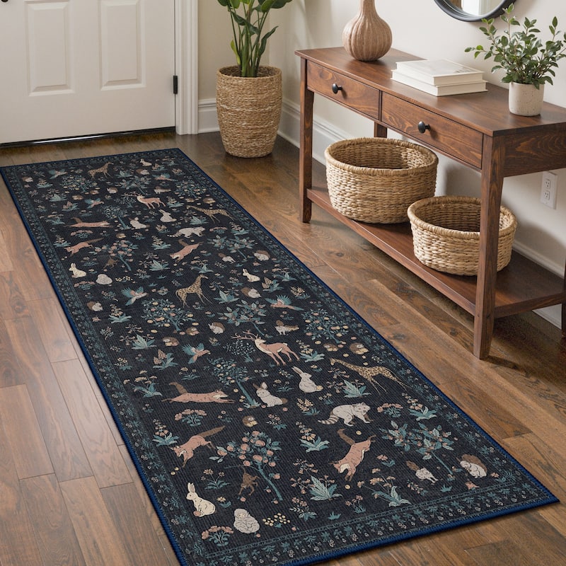 Mcow Woodland Friends Animal Print Low-Pile Machine-Washable Area Rug