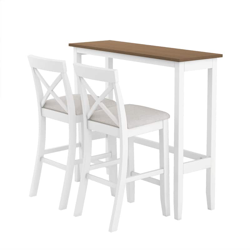 Roomfitters 3-Piece Bar Height Dining Set, 48" Wood Breakfast Nook Table with 2 X-Back Chairs for Small Spaces