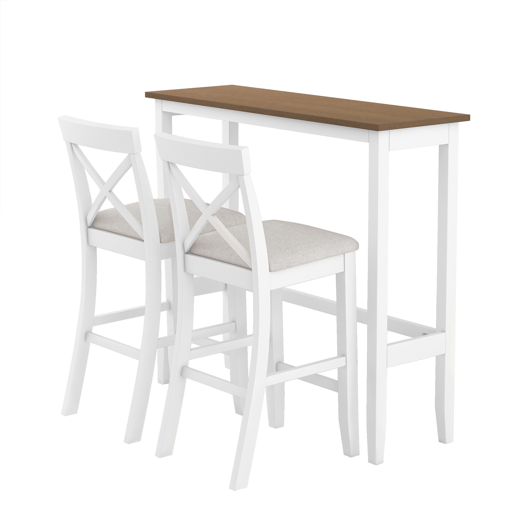 Upholstered Chairs Cross Back Chairs Rustic Beige Brown White Dining Set, Rectangular Bar Table Coffee Table with Wood Legs