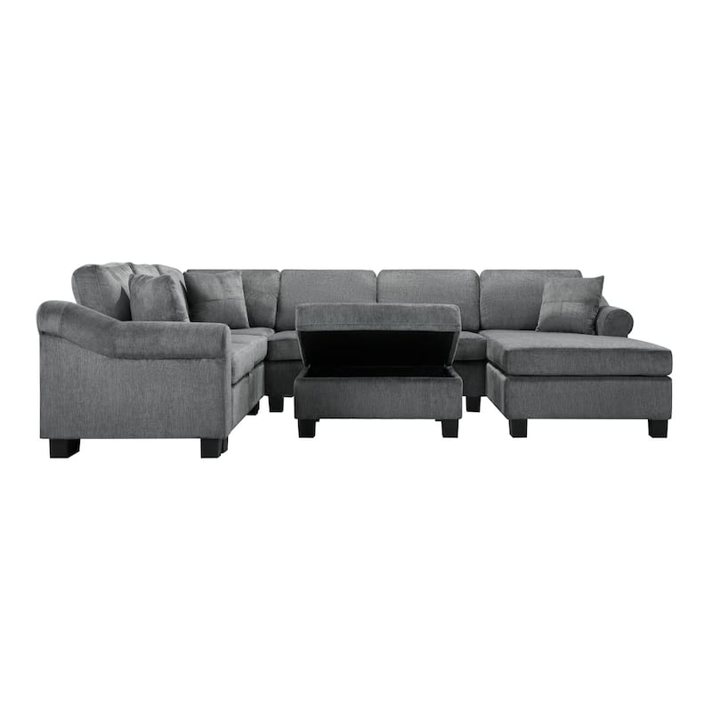 111.8" U-Shaped Chenille Upholstered Sectional Sofa with Movable Storage Ottoman