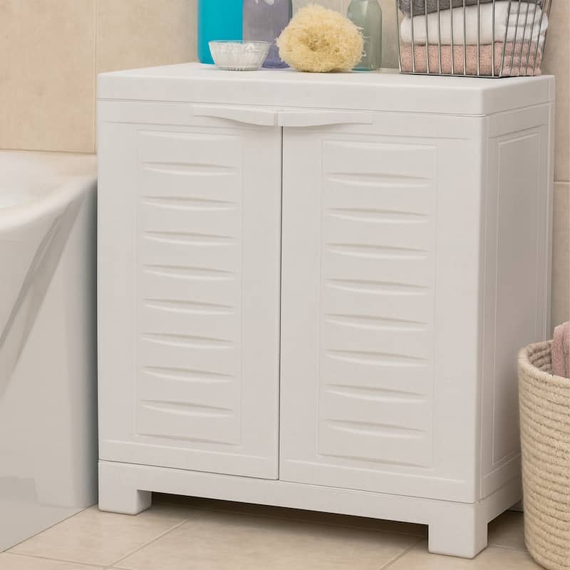 Sunnydaze Plastic Garage Storage Cabinet with Adjustable Shelf - White