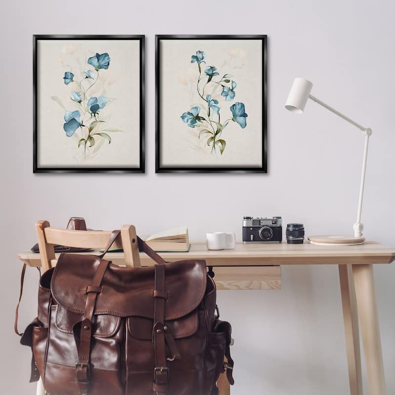 Stupell Blue Botanical Herbs Framed Floater Canvas Wall Art Design By Susan Jill (Set of 2)