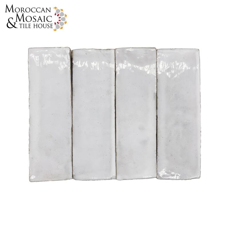 Moroccan Handmade 2x6 Solid Color Zellige Tile White