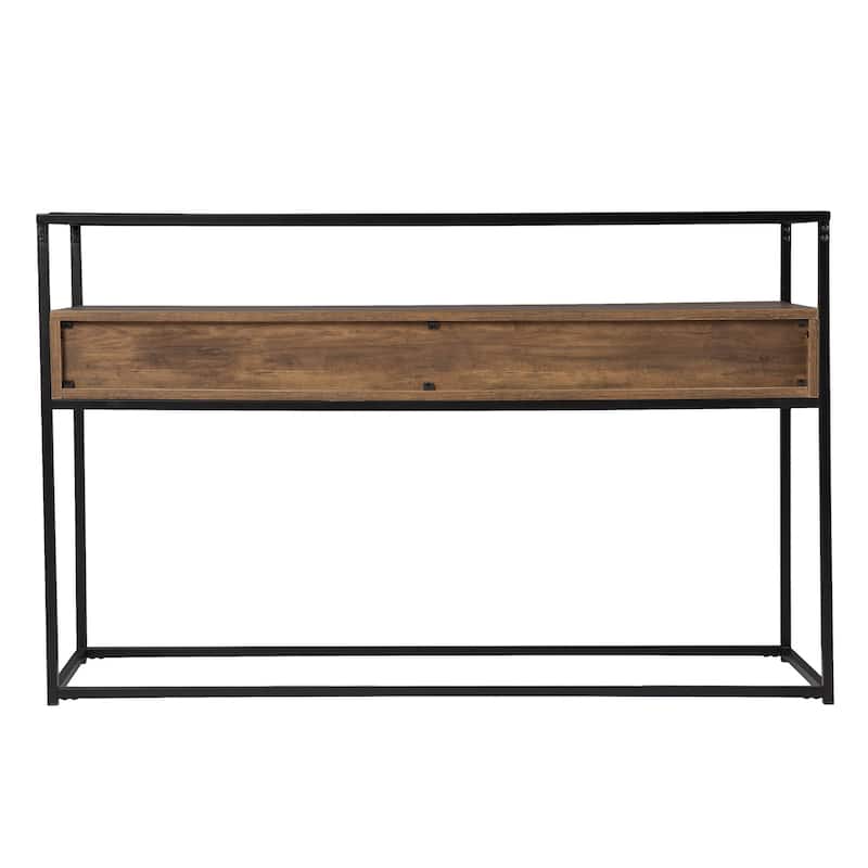 HomeRoots 48" Clear and Black Glass Frame Console Table With Storage With Storage - 48.00 in. x 30.00 in. x 14.00 in.
